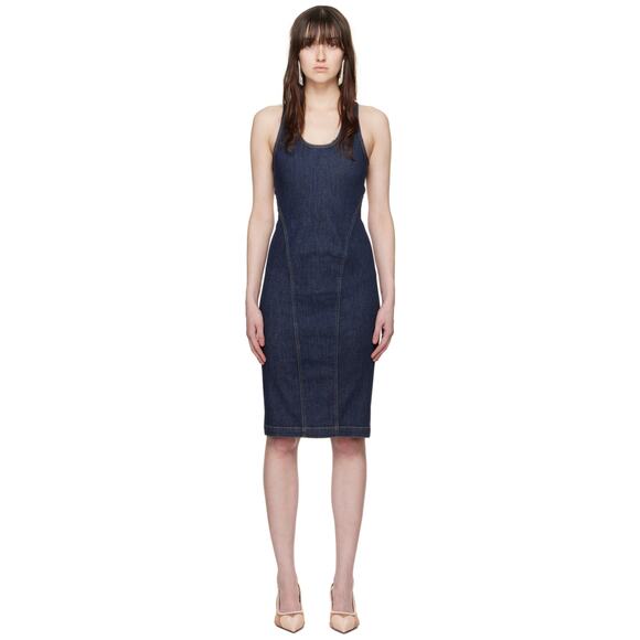 Alaia Dresses & Skirts - Alaia Sculpting Cross Back Straps Jean Dress in Denim Blue 42 US 10